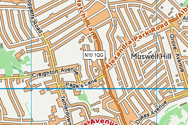 N10 1QG map - OS VectorMap District (Ordnance Survey)