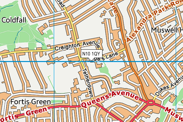N10 1QY map - OS VectorMap District (Ordnance Survey)