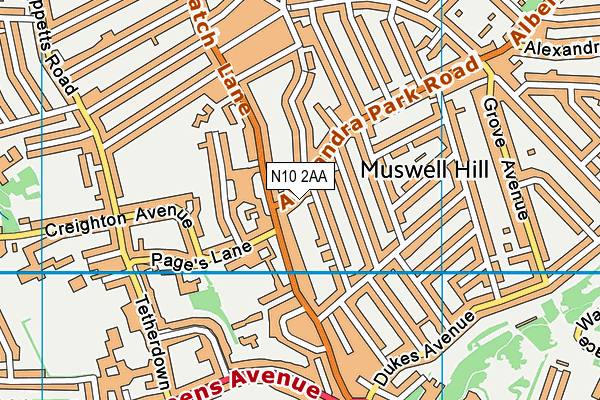 N10 2AA map - OS VectorMap District (Ordnance Survey)