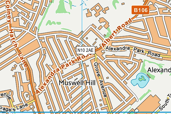 N10 2AE map - OS VectorMap District (Ordnance Survey)