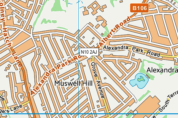 N10 2AJ map - OS VectorMap District (Ordnance Survey)