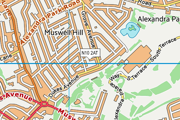 N10 2AT map - OS VectorMap District (Ordnance Survey)