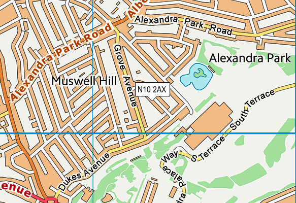N10 2AX map - OS VectorMap District (Ordnance Survey)
