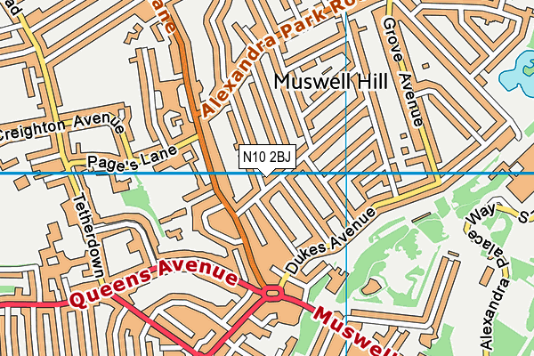 N10 2BJ map - OS VectorMap District (Ordnance Survey)