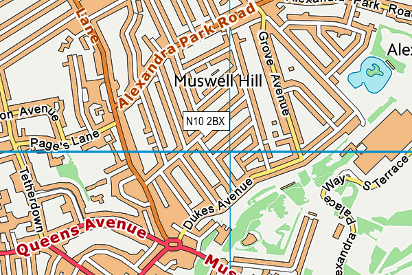 N10 2BX map - OS VectorMap District (Ordnance Survey)