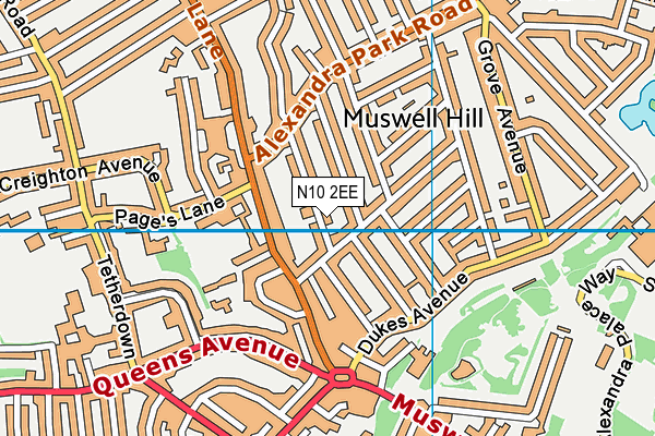 N10 2EE map - OS VectorMap District (Ordnance Survey)