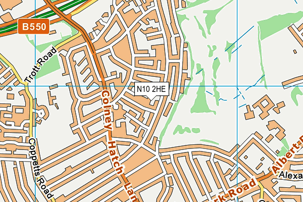 N10 2HE map - OS VectorMap District (Ordnance Survey)
