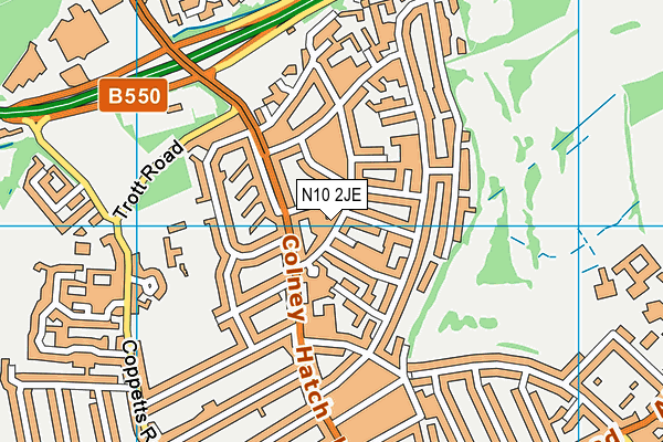 N10 2JE map - OS VectorMap District (Ordnance Survey)