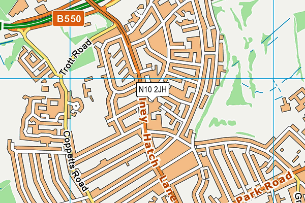 N10 2JH map - OS VectorMap District (Ordnance Survey)