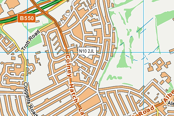 N10 2JL map - OS VectorMap District (Ordnance Survey)