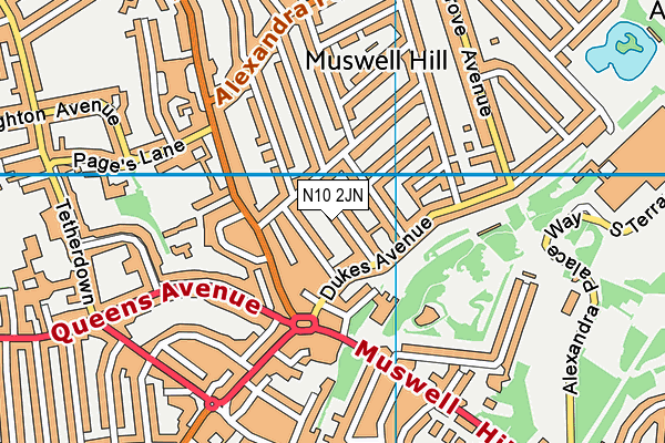 N10 2JN map - OS VectorMap District (Ordnance Survey)