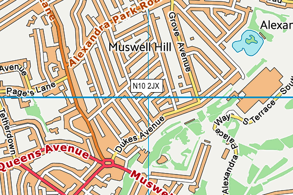 N10 2JX map - OS VectorMap District (Ordnance Survey)