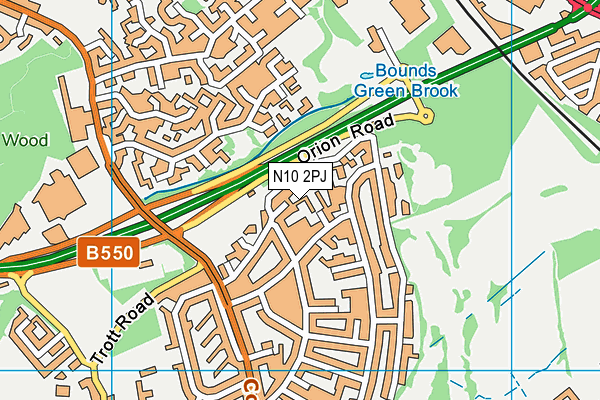N10 2PJ map - OS VectorMap District (Ordnance Survey)