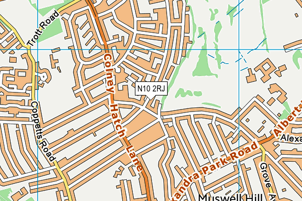 N10 2RJ map - OS VectorMap District (Ordnance Survey)