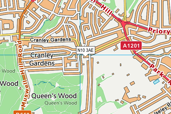 N10 3AE map - OS VectorMap District (Ordnance Survey)