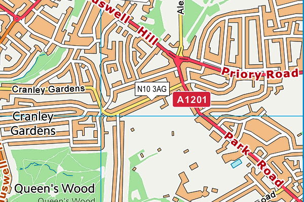 N10 3AG map - OS VectorMap District (Ordnance Survey)