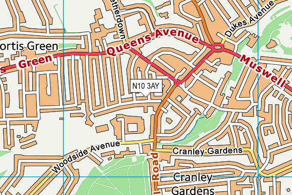 N10 3AY map - OS VectorMap District (Ordnance Survey)