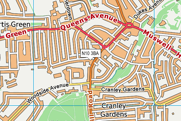 N10 3BA map - OS VectorMap District (Ordnance Survey)