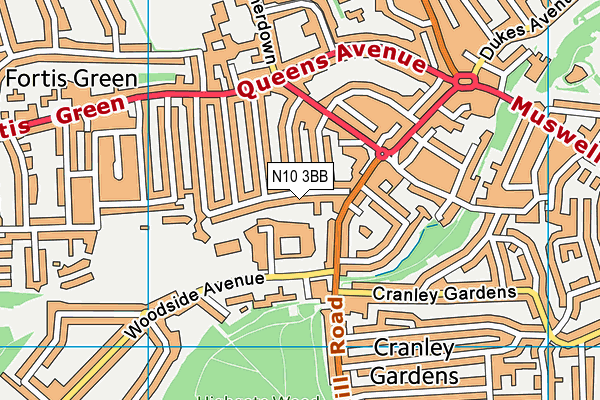 N10 3BB map - OS VectorMap District (Ordnance Survey)