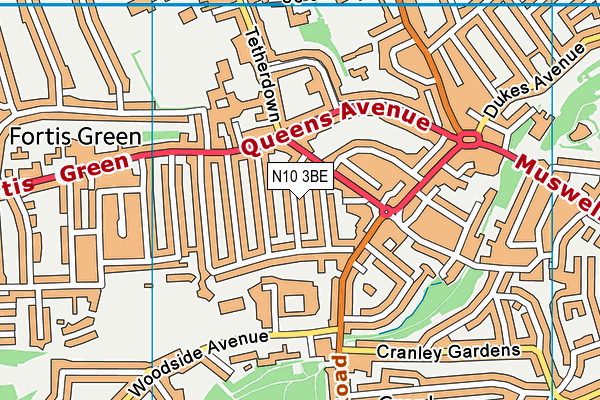 N10 3BE map - OS VectorMap District (Ordnance Survey)