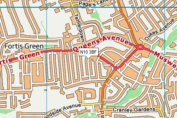 N10 3BF map - OS VectorMap District (Ordnance Survey)