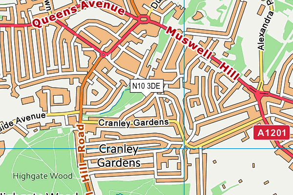 N10 3DE map - OS VectorMap District (Ordnance Survey)