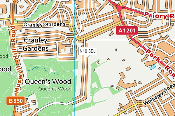 Wood Vale Lawn Tennis Club map (N10 3DJ) - OS VectorMap District (Ordnance Survey)