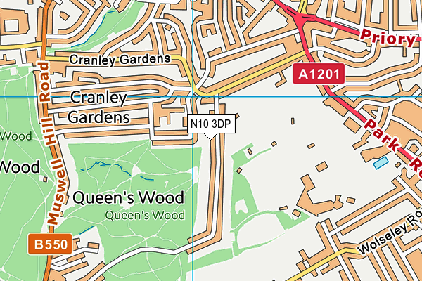 N10 3DP map - OS VectorMap District (Ordnance Survey)