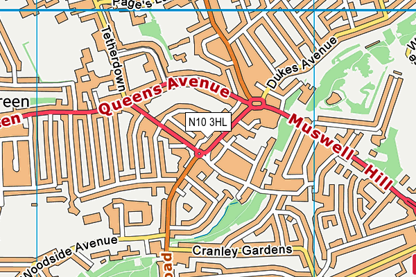 N10 3HL map - OS VectorMap District (Ordnance Survey)