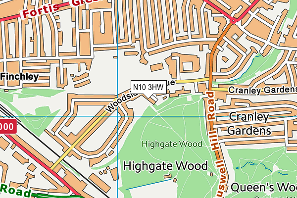 N10 3HW map - OS VectorMap District (Ordnance Survey)