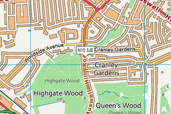 N10 3JE map - OS VectorMap District (Ordnance Survey)