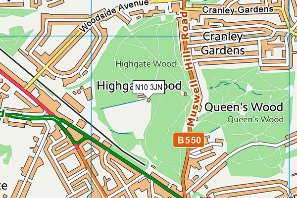 Highgate Wood map (N10 3JN) - OS VectorMap District (Ordnance Survey)