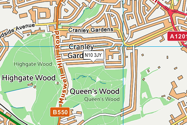 N10 3JY map - OS VectorMap District (Ordnance Survey)