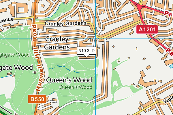 N10 3LD map - OS VectorMap District (Ordnance Survey)