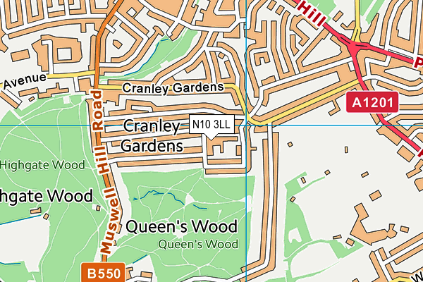 N10 3LL map - OS VectorMap District (Ordnance Survey)