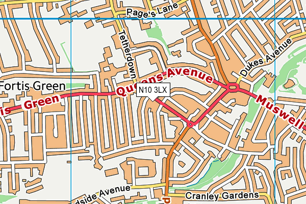 N10 3LX map - OS VectorMap District (Ordnance Survey)