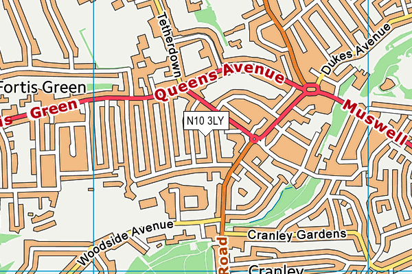 N10 3LY map - OS VectorMap District (Ordnance Survey)