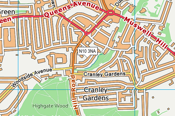 N10 3NA map - OS VectorMap District (Ordnance Survey)