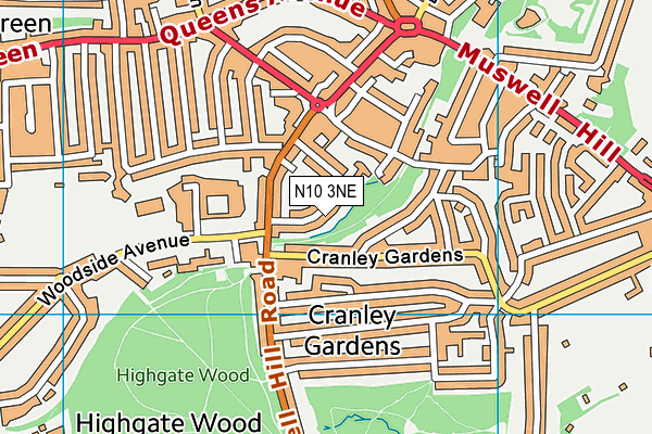 N10 3NE map - OS VectorMap District (Ordnance Survey)