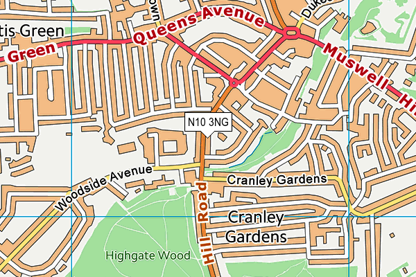 N10 3NG map - OS VectorMap District (Ordnance Survey)