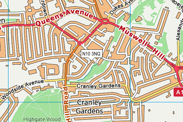 N10 3NQ map - OS VectorMap District (Ordnance Survey)