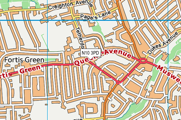 N10 3PD map - OS VectorMap District (Ordnance Survey)