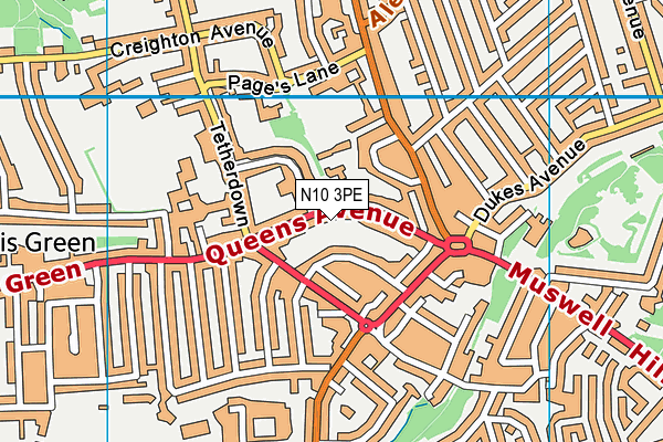 N10 3PE map - OS VectorMap District (Ordnance Survey)