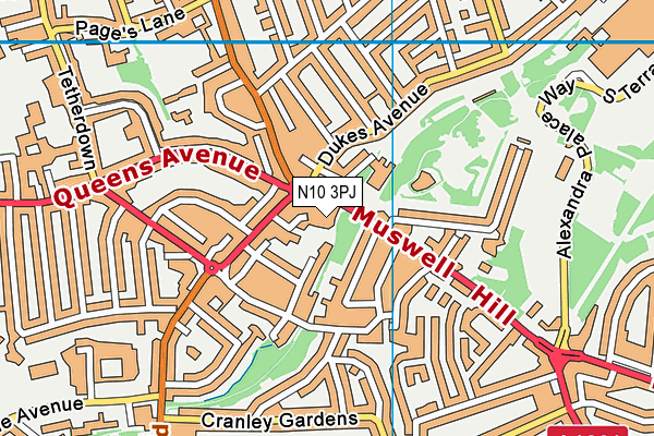 N10 3PJ map - OS VectorMap District (Ordnance Survey)