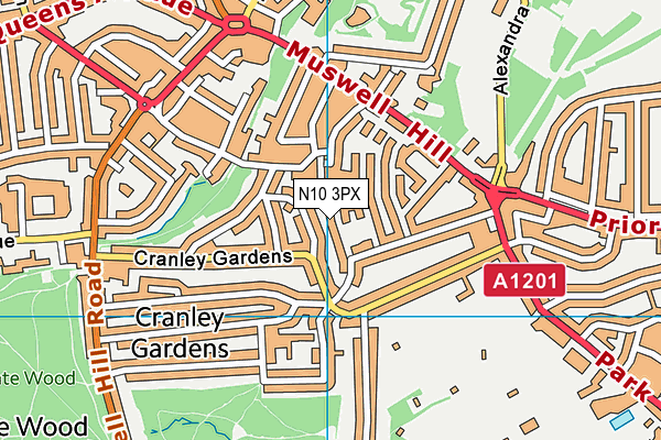 N10 3PX map - OS VectorMap District (Ordnance Survey)