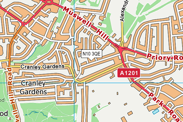 N10 3QE map - OS VectorMap District (Ordnance Survey)