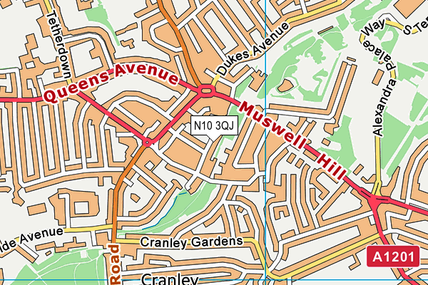 Muswell Hill Centre map (N10 3QJ) - OS VectorMap District (Ordnance Survey)