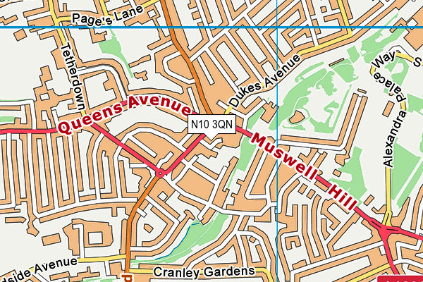 N10 3QN map - OS VectorMap District (Ordnance Survey)