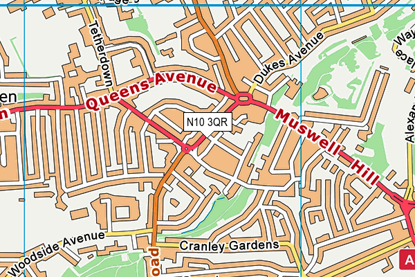 N10 3QR map - OS VectorMap District (Ordnance Survey)