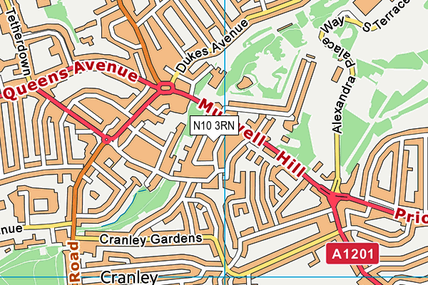 N10 3RN map - OS VectorMap District (Ordnance Survey)